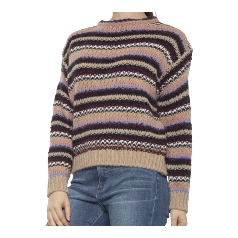 Elsamanda Striped Alpaca Wool Blend Sweater Womens Large Brown Multi Knit Italy